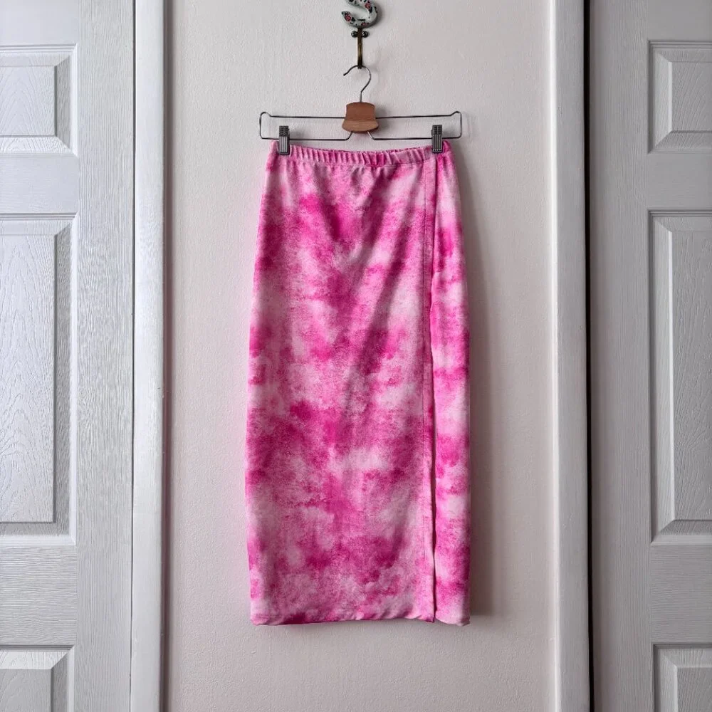 Frankie's Bikinis Stacey Terry Maxi Skirt Distorted Pink Dye